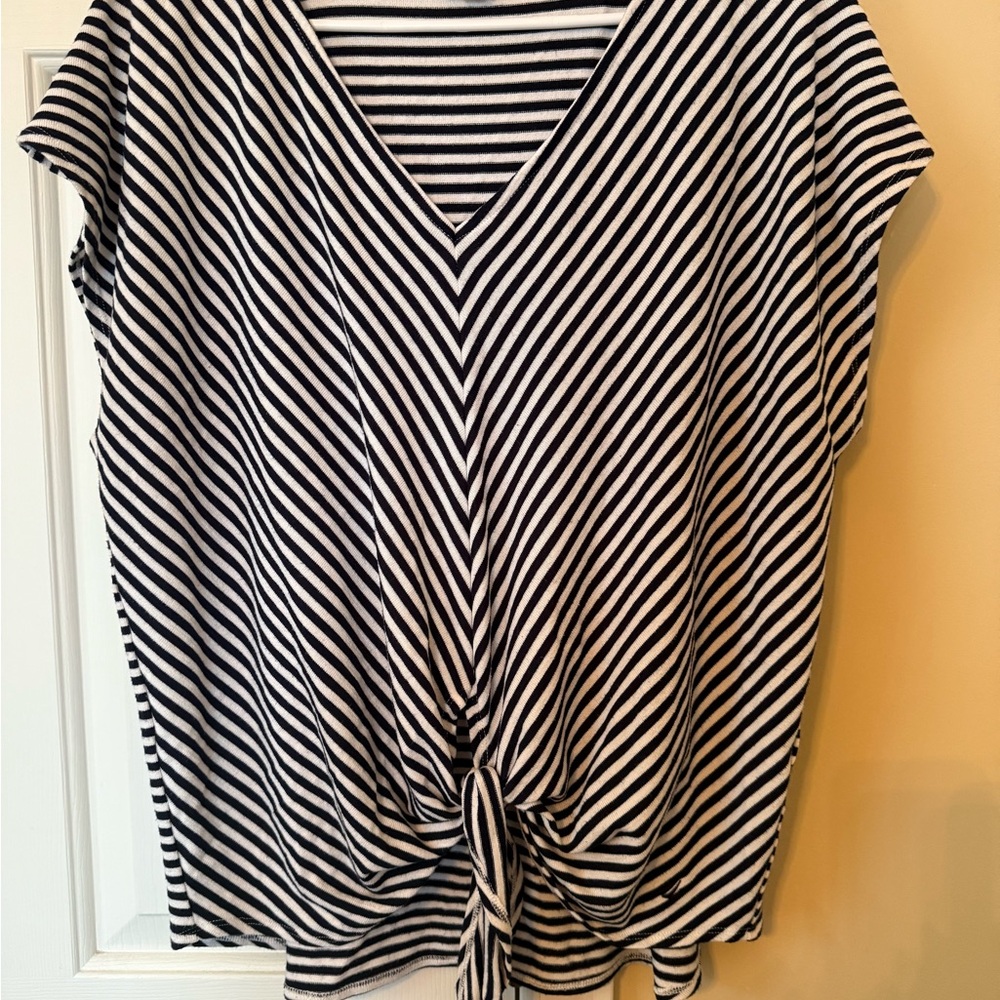 Nautica Black and White Striped Tie-Front Blouse